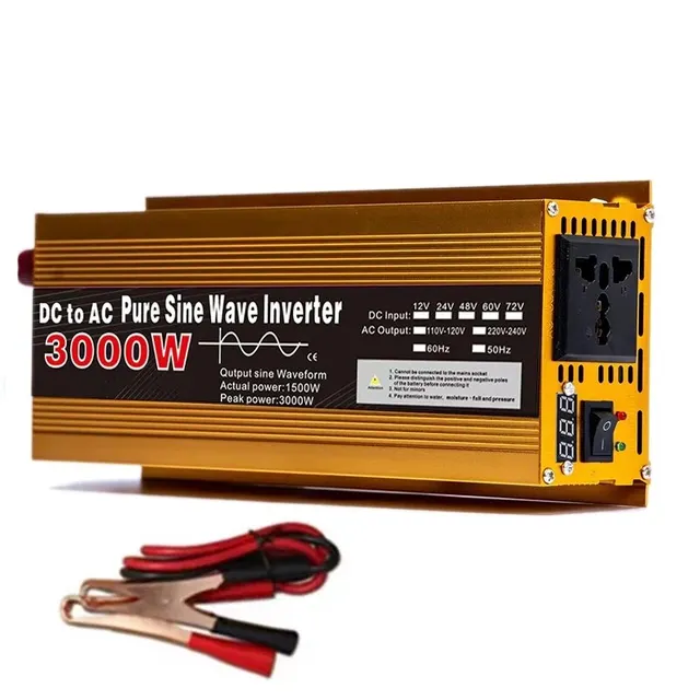 Power Inverter 24V till 220V Pure Sine Wave 800W/3000W DC till AC Bärbar spänningsomvandlare Bil Solar Power Inverter