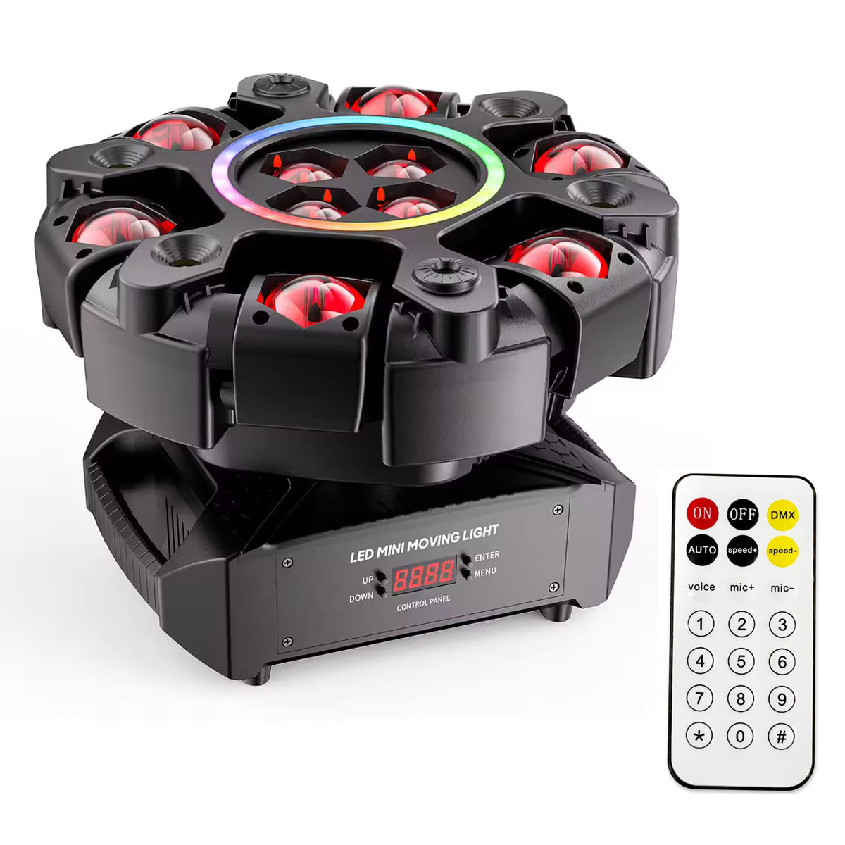 150W 6-armige RGBW beam moving head met halo-effect, podiumlicht, DMX512 honingraat-beam stroboscoop-effect, geschikt voor DJ-feesten, verjaardagsfeesten, professionele podiumverlichting, bar- en KTV-verlichting