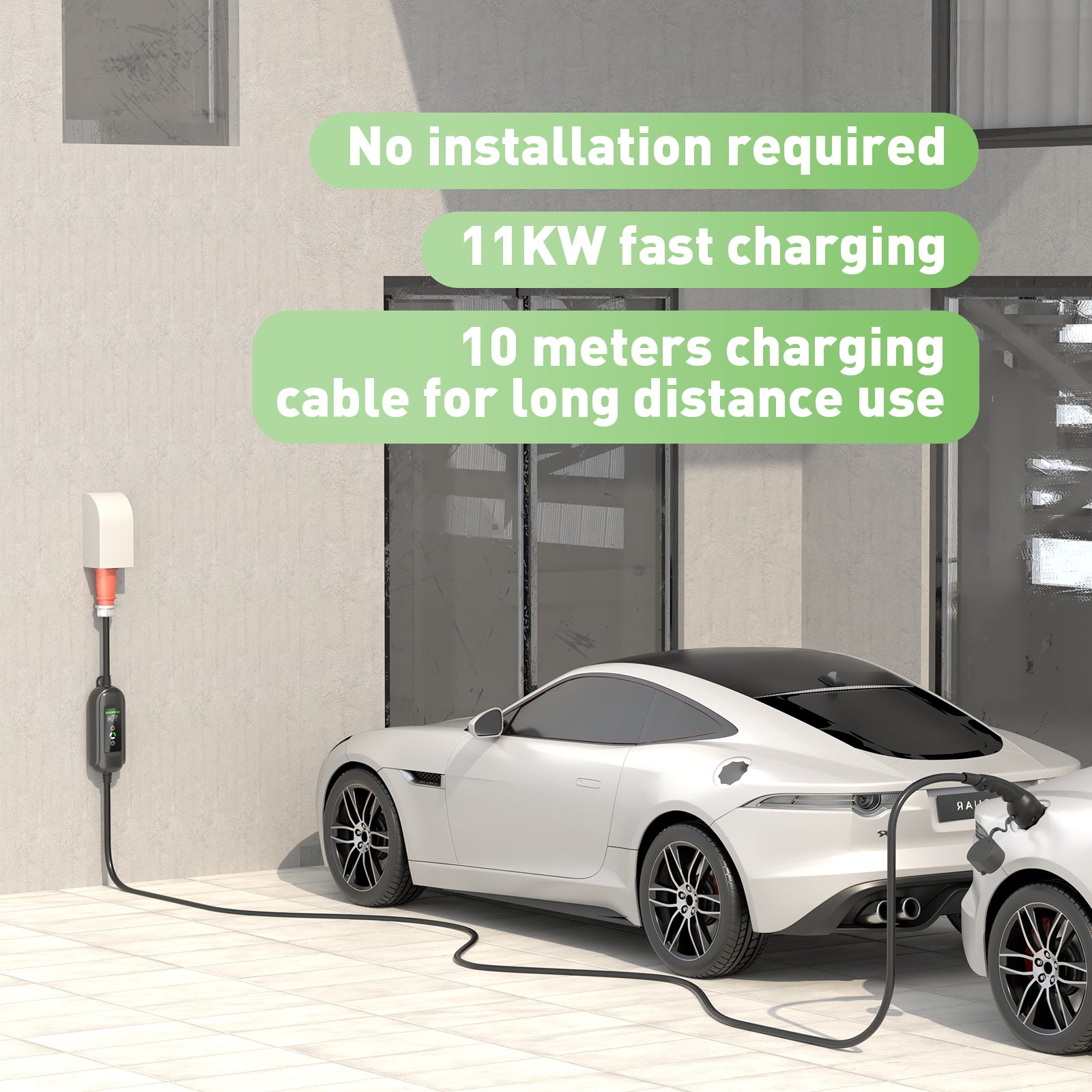 10Meters 11KW EV nabíjacia stanica, typ 2 16A 3 fázy EV Wallbox , CEE 16A zástrčka, Schuko zástrčka pre cestovanie