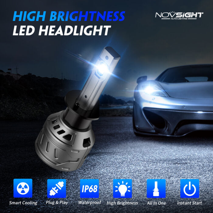 NOVSIGHT H1 Auto LED Scheinwerfer Kit 60W 13000LM 6500K Weiß (2Stück)