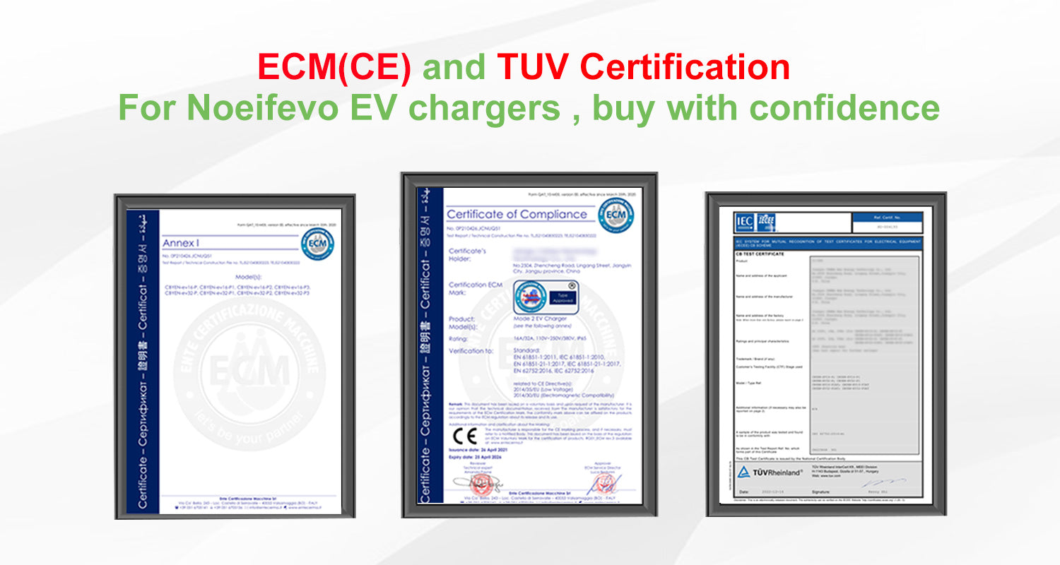 Cabo de carregamento de veículos eléctricos móveis de 15 metros Noeifevo, carregador de veículos eléctricos portátil de 3,7KW 16A Tipo 2 Tipo 1 com Schuko