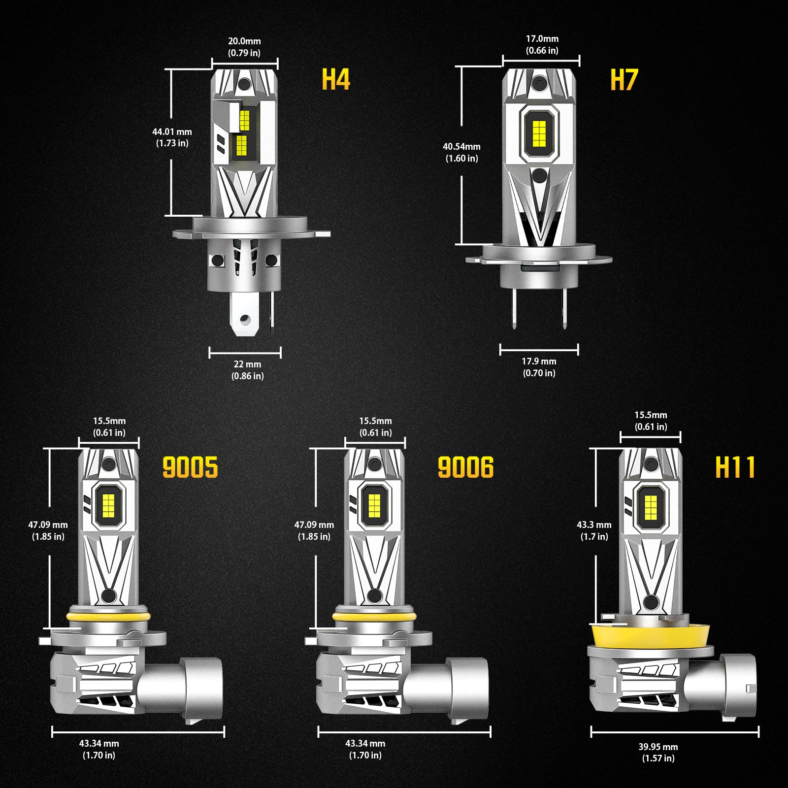 NOEIFEVO H7 H11 H4 9005 9006 Koplampen, 80W 12V, 6500K Wit, Hoge en Lage Stralen, 2 Stuks Auto Lampen