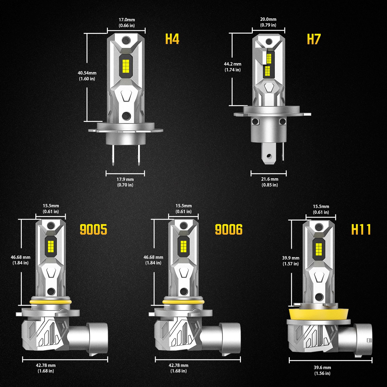 NOEIFEVO H7 H11 H4 9005 9006 Auto Lampesæt, 60W 16000LM Forlygter, 6500K Hvid 12V Fjärr- og Nærlys