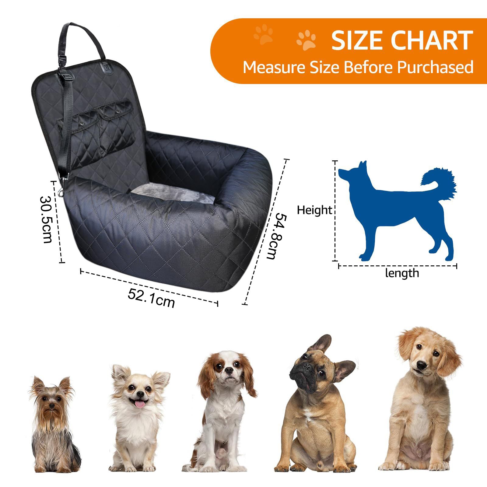 NOEIFEVO CA11 Assento de carro para cães, cama central automática para cães, porta-cachorros portátil, bolsa de viagem de segurança para cães e gatos