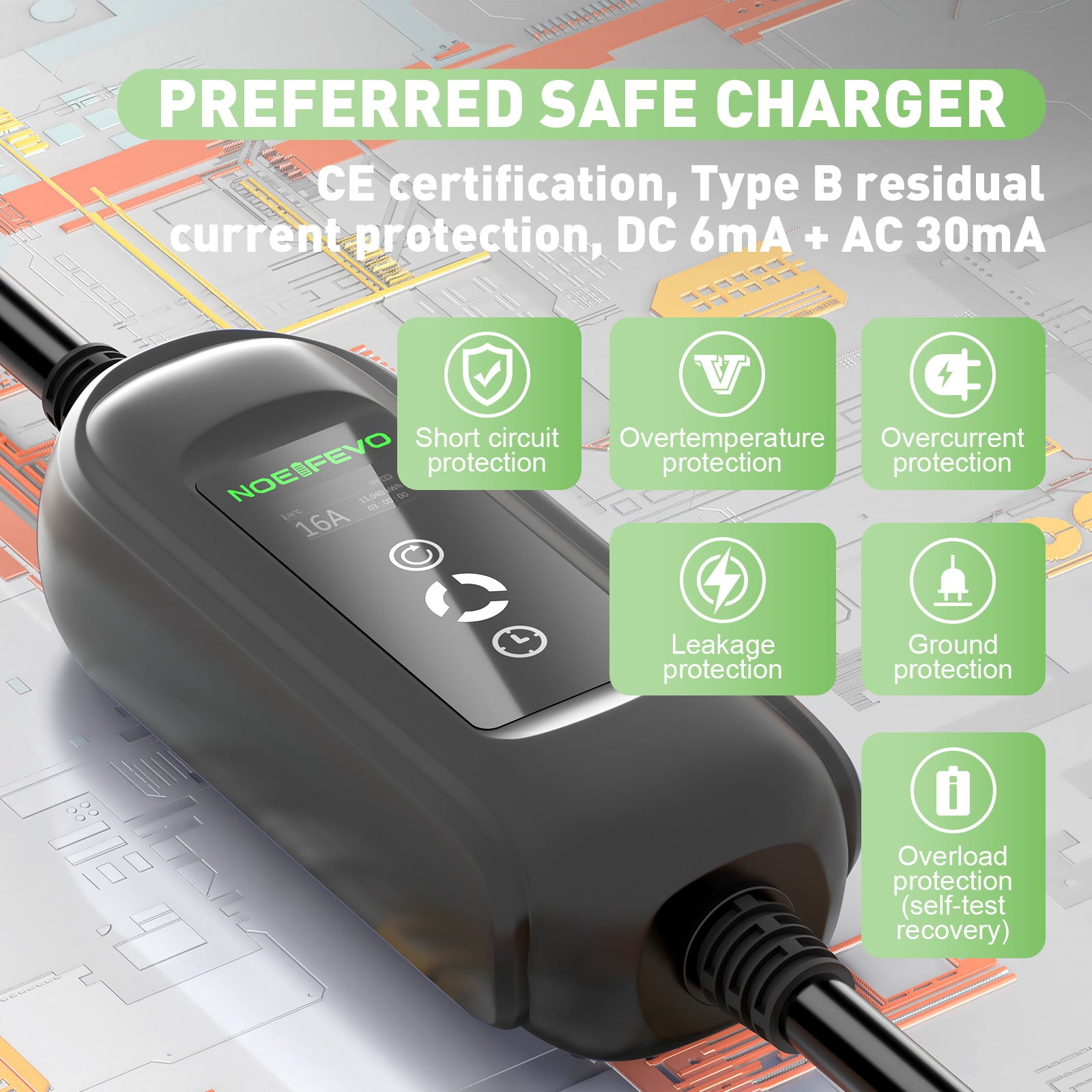 Type 2 mobiele EV oplaadkabel met Schuko adapter, 11KW 16A 3 fase elektrische voertuigen opladen station