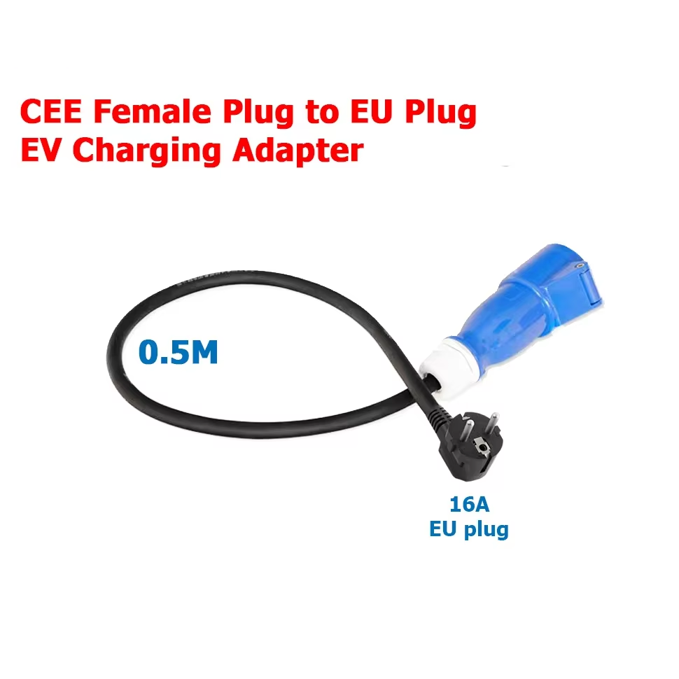 EV-ladeadapter, CEE 32A blå stikkontakt til Schuko husholdningsstikadapter, til 7kW 32A EV-ladere.