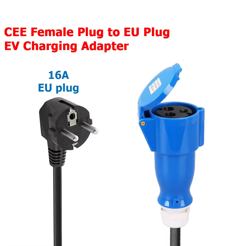 Adattatore di ricarica EV, da presa industriale CEE 32A blu a spina Schuko per uso domestico, per caricabatterie EV da 7kW 32A