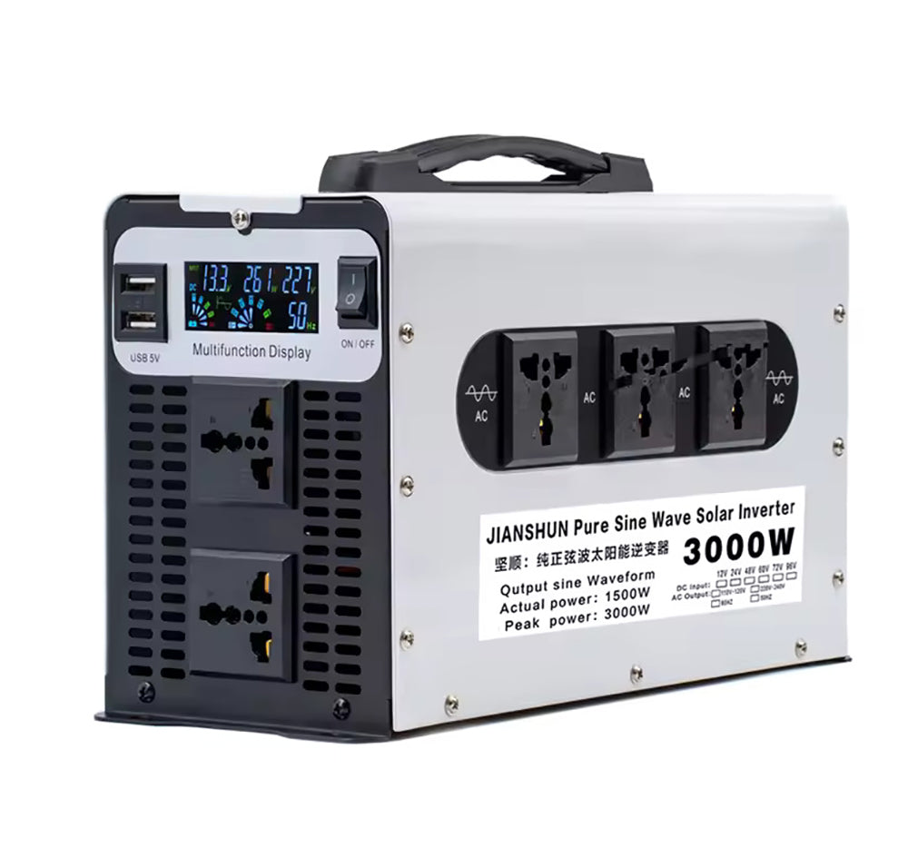 Inversor de onda senoidal pura 1500W/3000W DC 12V 24V 48V 60V 72V para AC 220V 50Hz, conversor para bateria solar e automotiva, com display LED