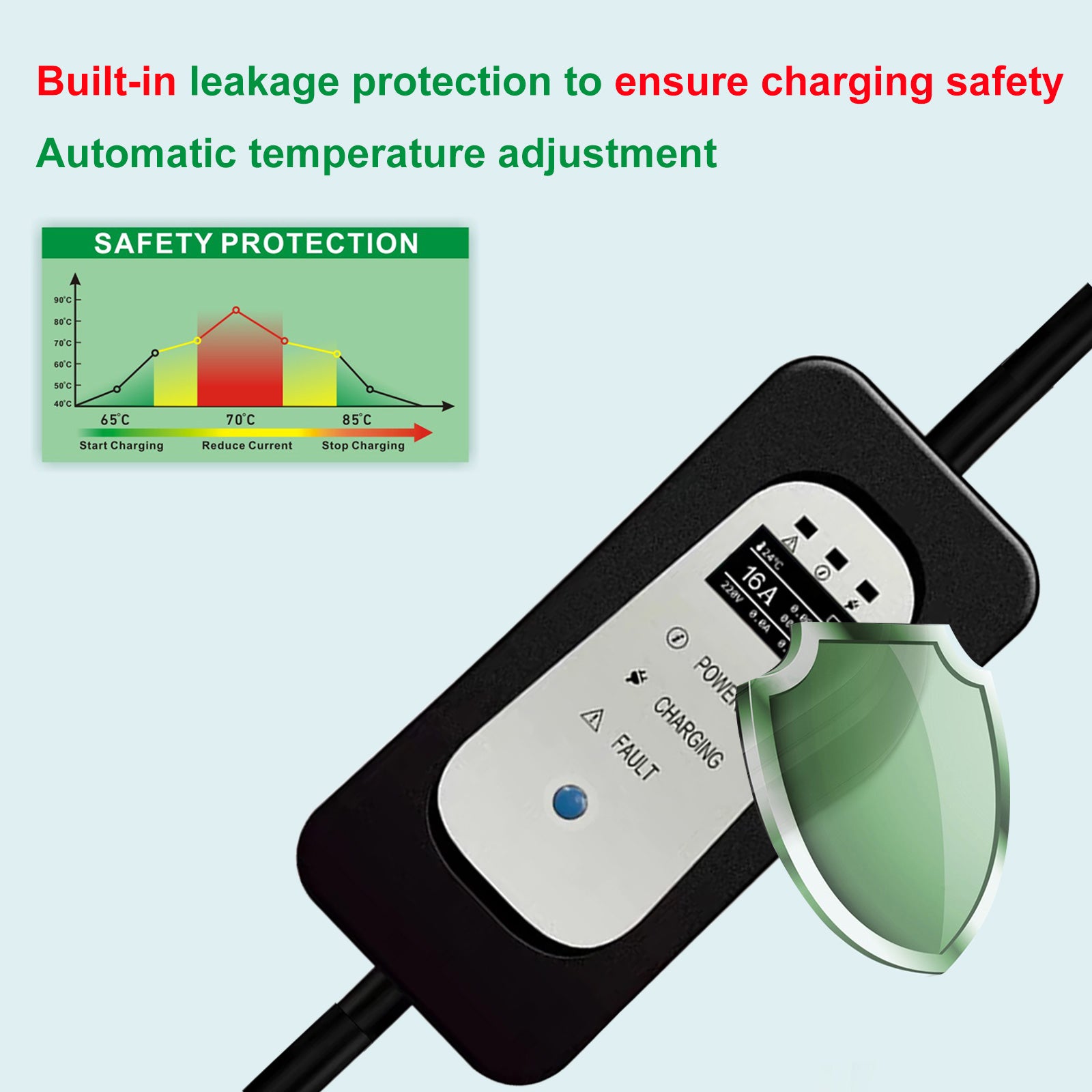 10Meters Portable Type 2 3.7KW 16A EV Charger, Home EV Charging Cable with Schuko