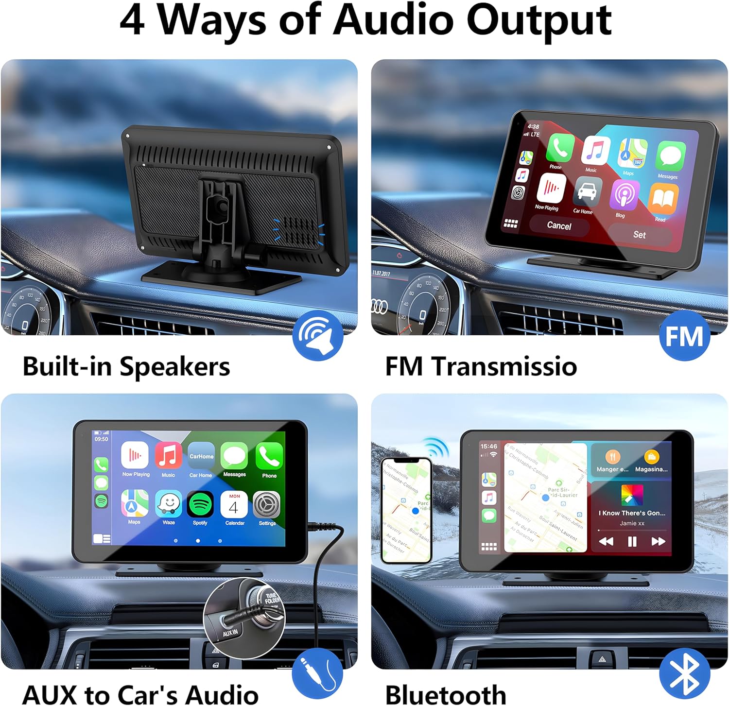 Draadloze CarPlay voor voertuigen, 7" HD Draagbare Auto-Stereo-Touchscreen met Apple CarPlay, Android Auto, Achteruitrijcamera, Auto-Audio-ontvanger met spraakbesturing, Mirror Link, Bluetooth, GPS-navigatie