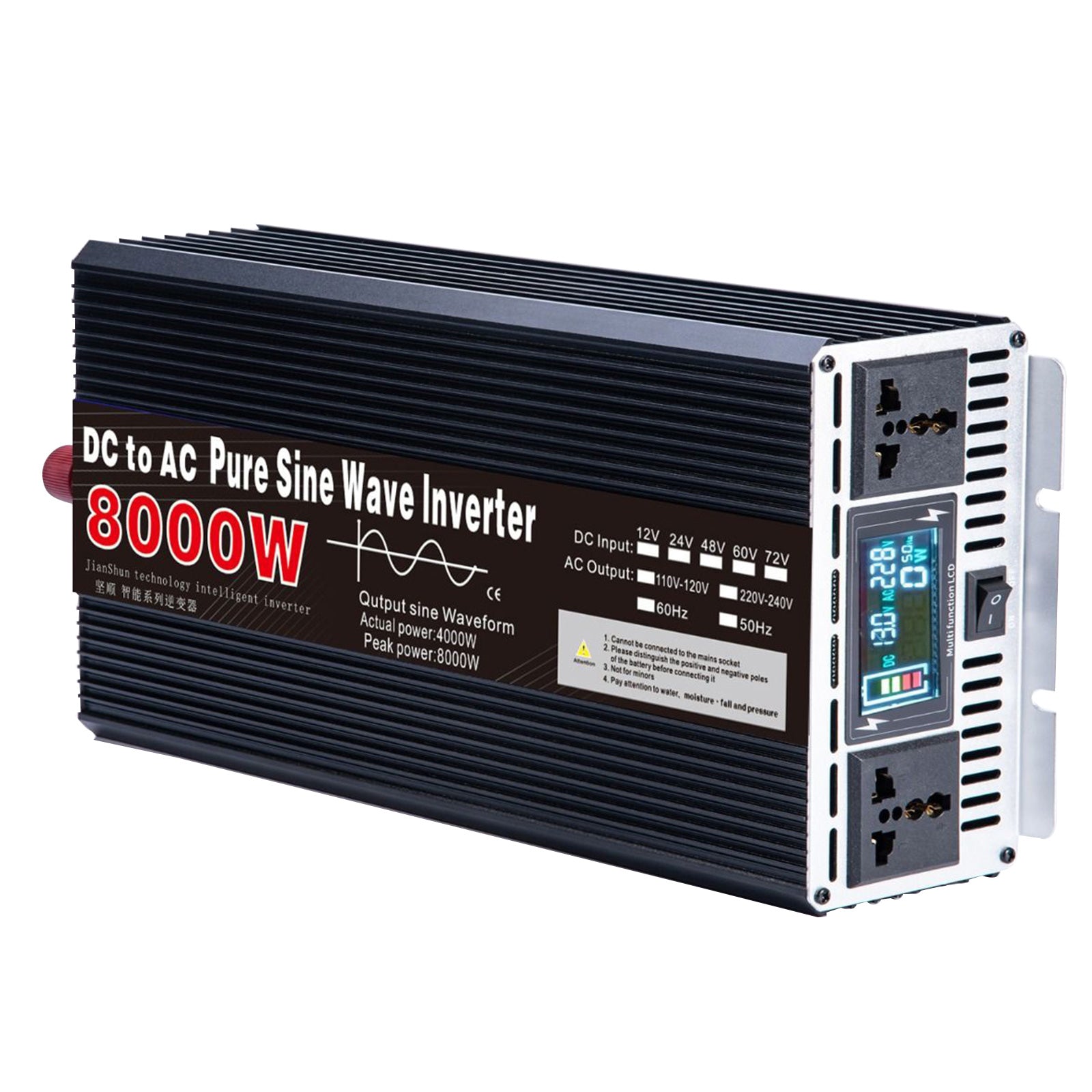 Bärbar 3000W 4000W 5000W 6000W 8000W ren sinusomvandlare DC 24V till AC 110V 220V spänningsomvandlare bil Solar Inverter