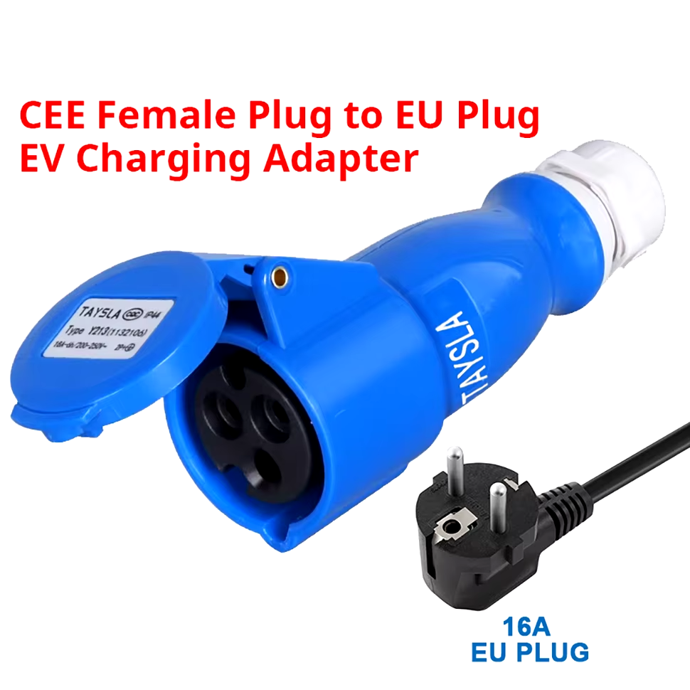 EV-laadadapter, CEE 32A blauwe stopcontact naar Schuko huishoudstekkeradapter, voor 7kW 32A EV-laadstations