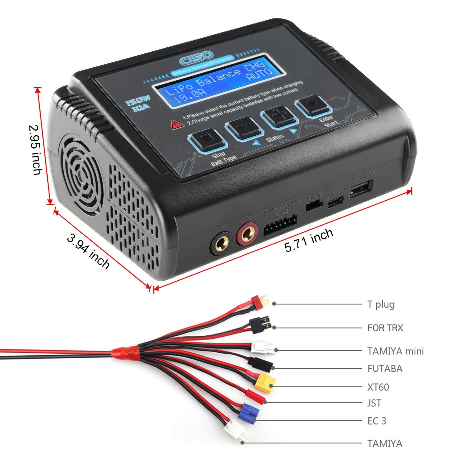 מטען מאוזן NOEIFEVO C150 AC/DC 150W 10A לפריקת סוללות RC עבור LiPo, LiHV, LiFe, LiIon, NiCd, NiMh, Pb