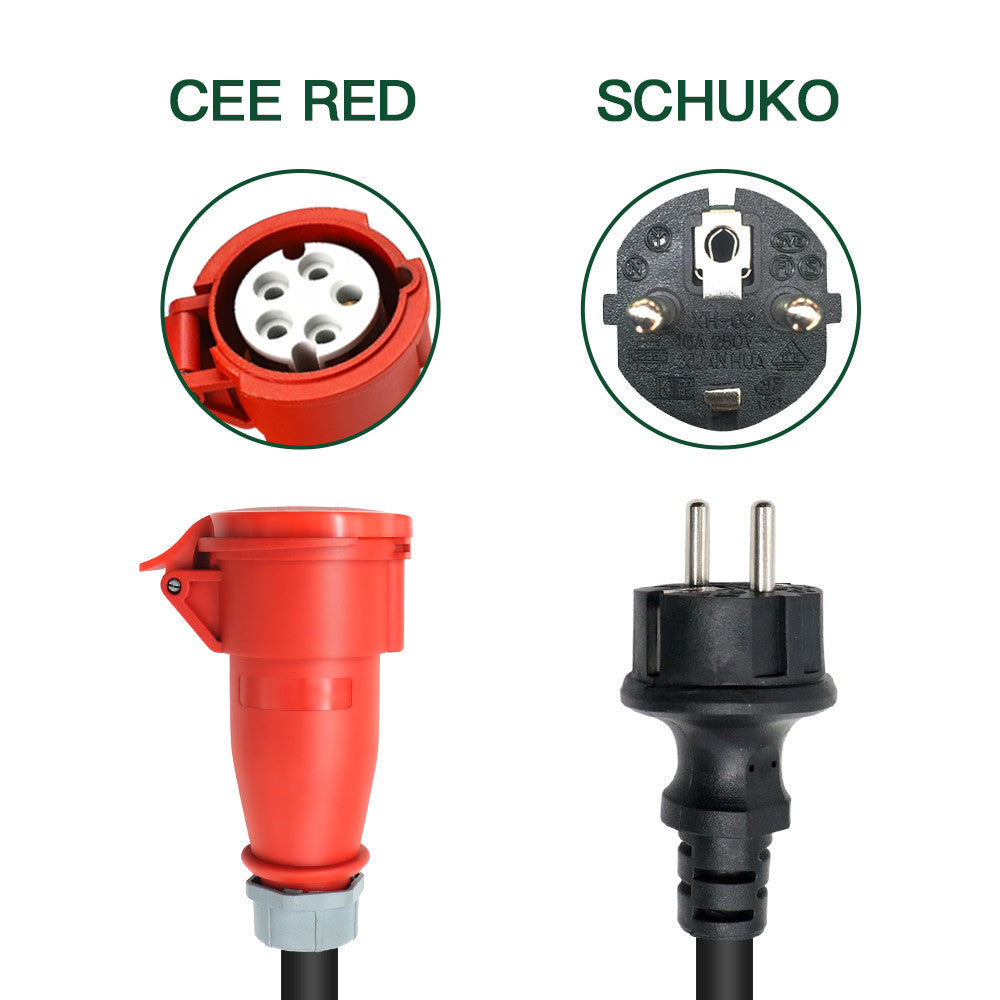 CEE 16A 5 Pin Socket to EU Schuko Plug, Schuko  Adaptador para 11KW 16A trifásica EV carga