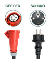 CEE 16A 5 פינים נקבה לתקע Schuko האירופי, מתאם Schuko למטען EV תלת פאזי 11KW 16A