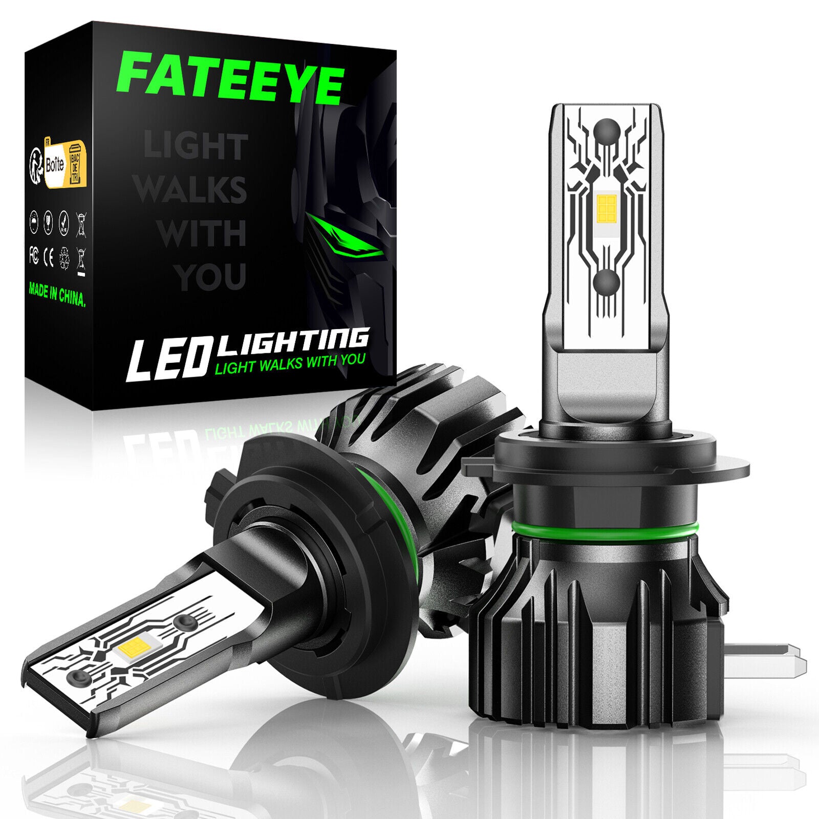 FATEEYE H7 LED Scheinwerfer Kit 10000LM 50W Fern/Abblendlicht 6500K Weiß Halogen(2Stück)