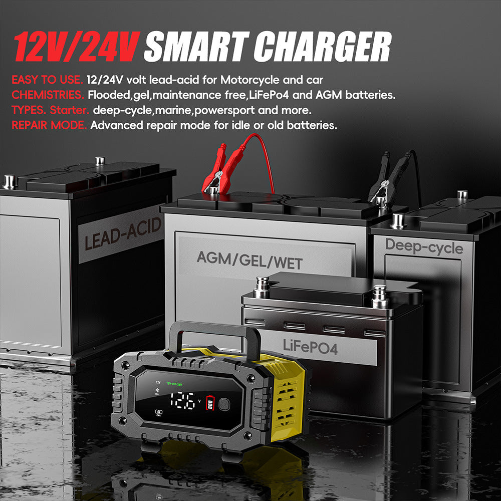 NOEIFEVO 10A Bilbatteriladdare, 12V 24V LiFePO4 Laddare, Batteriladdare, Fordonsladdare, intelligent batteriladdare med temperaturkompensation för personbilar, lastbilar, motorcyklar, gräsklippare.