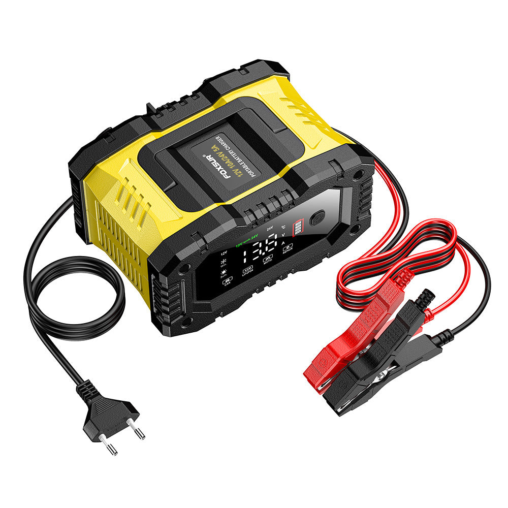 NOEIFEVO 10A Autobatterioplader, 12V 24V LiFePO4 oplader, batterilader, biloplader, intelligent batterilader med temperaturudligning til personbiler, lastbiler, motorcykler, plæneklippere.