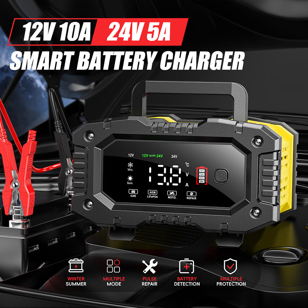 NOEIFEVO 10A Bilbatteriladdare, 12V 24V LiFePO4 Laddare, Batteriladdare, Fordonsladdare, intelligent batteriladdare med temperaturkompensation för personbilar, lastbilar, motorcyklar, gräsklippare.