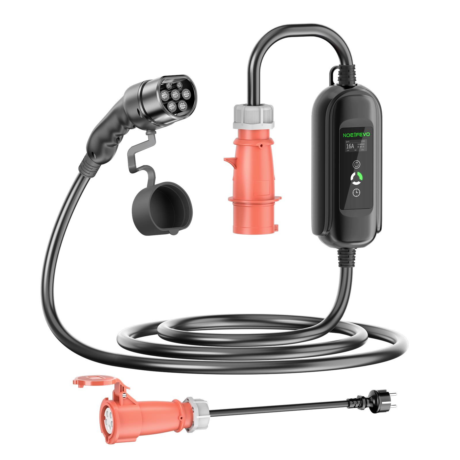 Noeifevo 11KW Auto-acculader, Type2 naar CEE16A EV-lader met huishoudelijke adapter, 5m/10/15m