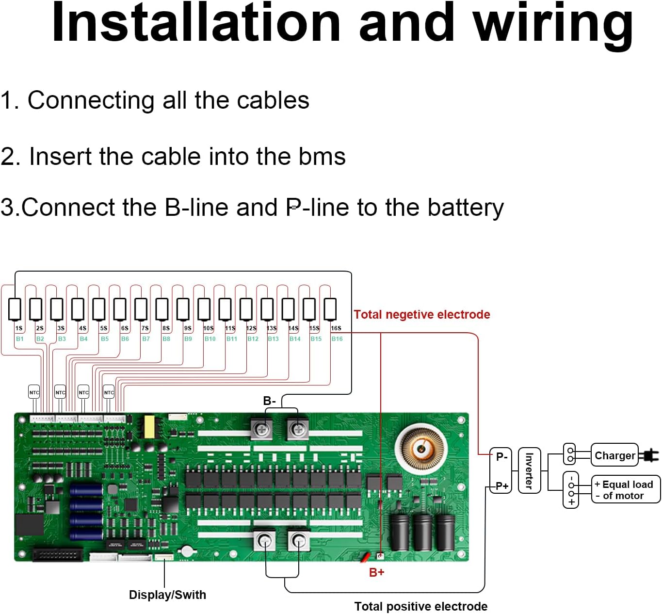 BMS 8S-16S 24V-48V 100A/150A Thuisenergieopslag BMS 1A/2A Actieve balans Geïntegreerde Bluetooth met RS485 CAN voor zonnestroomsysteem