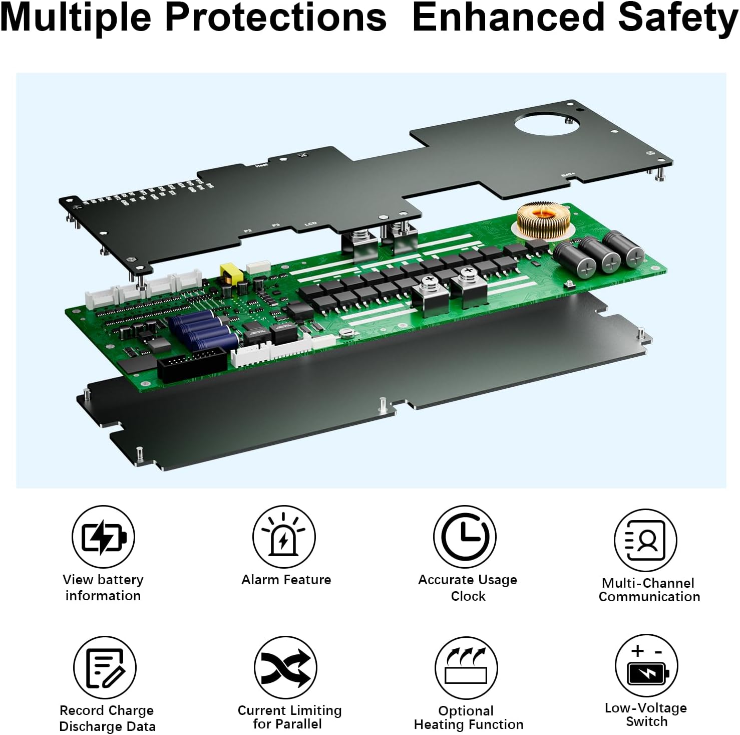 BMS 8S-16S 24V-48V 100A/150A Thuisenergieopslag BMS 1A/2A Actieve balans Geïntegreerde Bluetooth met RS485 CAN voor zonnestroomsysteem