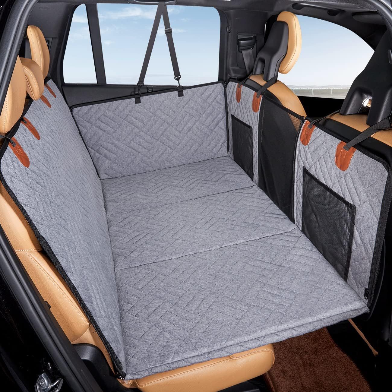 NOEIFEVO CA17 manta para perros para el asiento trasero del coche con ventana de malla y superficie lavable, base dura, funda de asiento de coche para perros, apta para la mayoría de coches, SUV y camiones