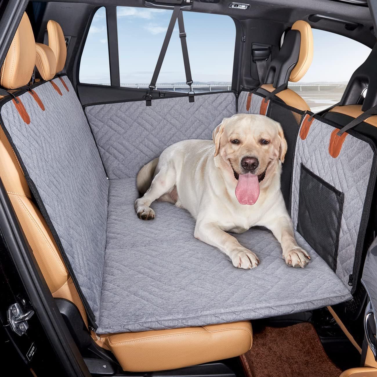 NOEIFEVO CA17 capa para cães para o banco traseiro do carro com janela de malha e superfície lavável, fundo rígido, capa de assento de carro para animais de estimação, adequado para a maioria dos carros, SUVs e caminhões