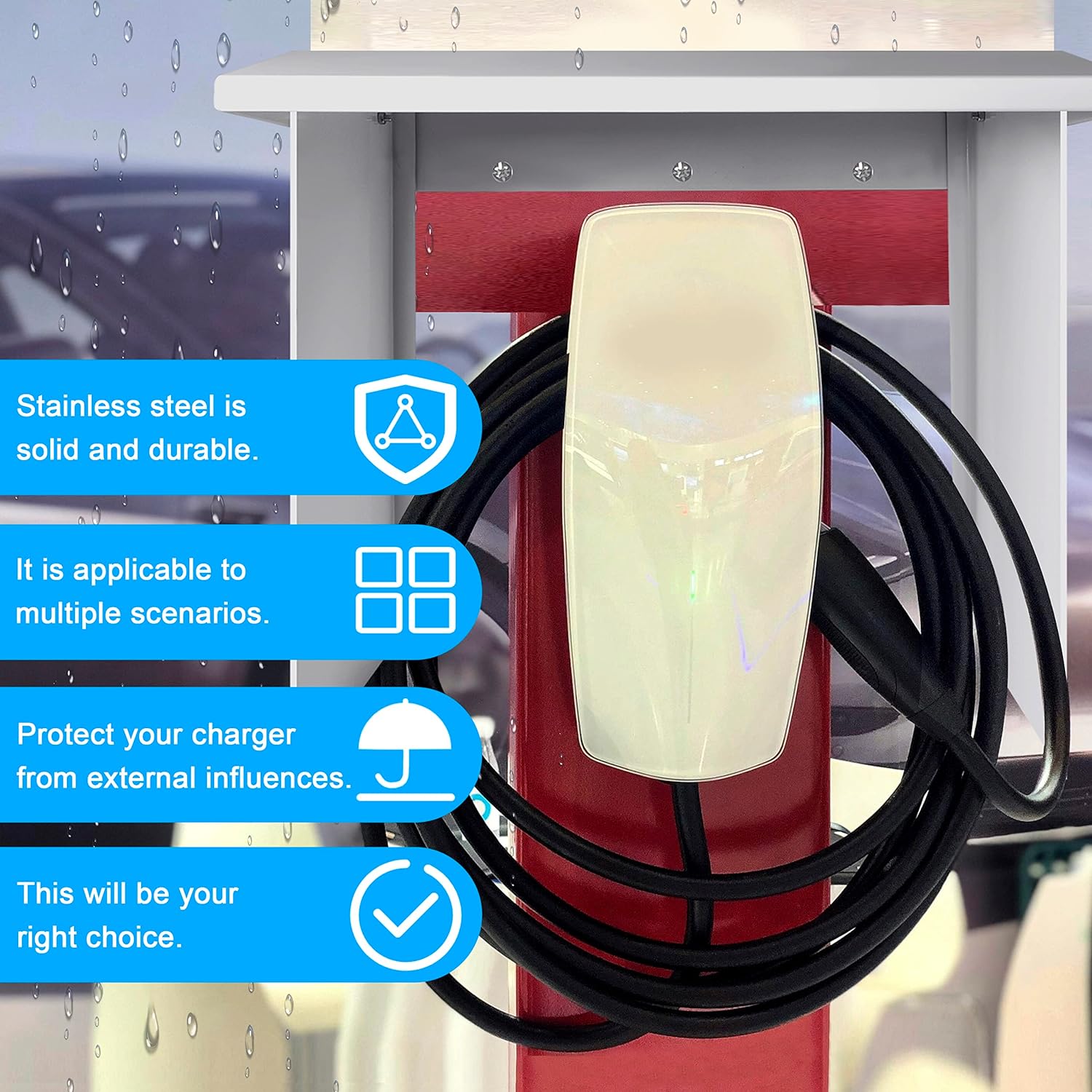 NOEIFEVO EV Charger Wallbox Wetterschutzdach, Regenschutz für Elektroauto-Ladestation, Edelstahlabdeckung, wetterfest (40 x 30 x 39 cm)