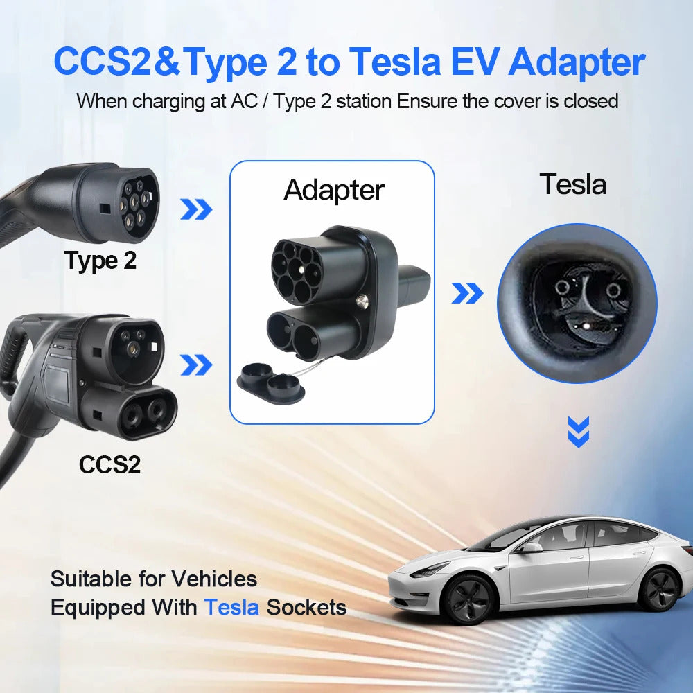 NOEIFEVO CCS2 en Type2 naar Tesla NACS Ev laadkabeladapter, AC 32A DC 400A 200KW elektrische voertuiglaadkabel, Type2 laadkabelconverter voor Model Y/S/3/x