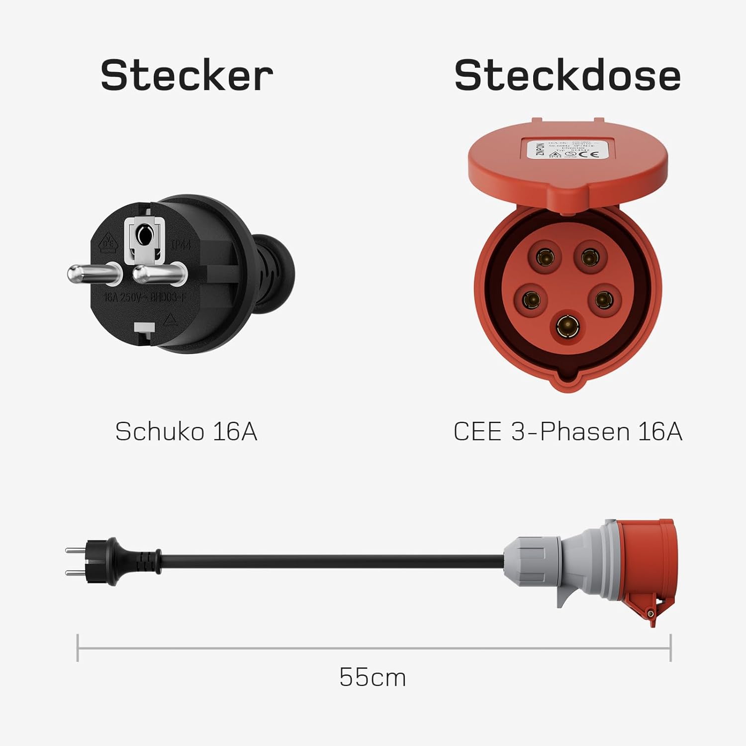 NOEIFEVO EV laadapparaat adapterset voor 11KW mobiele wallbox/EV laadapparaat/laadstation op CEE rood 32A / CEE blauw 16 A / 230V huishoudstopcontact