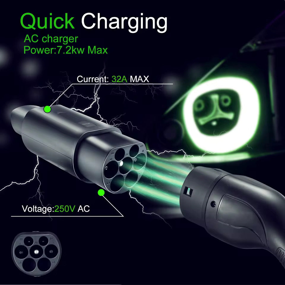 NOEIFEVO Type 2 naar Tesla Adapter AC 7,2 kW 32A 220V, passend voor Tesla Model S/X/3, voor Type 2 AC EV-lader om Tesla-voertuigen op te laden