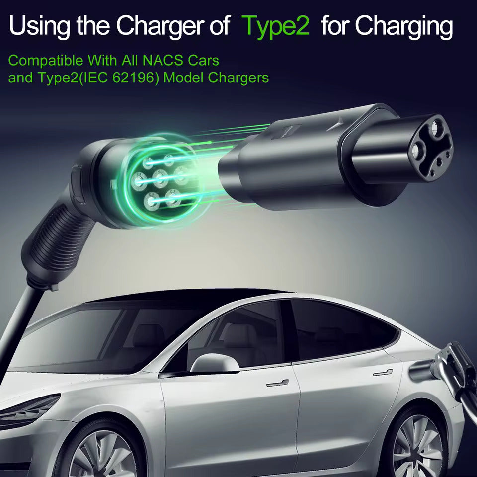 NOEIFEVO Type 2 naar Tesla Adapter AC 7,2 kW 32A 220V, passend voor Tesla Model S/X/3, voor Type 2 AC EV-lader om Tesla-voertuigen op te laden