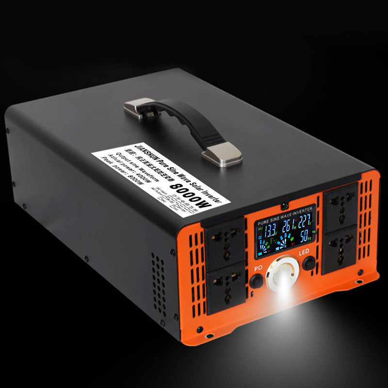 Inverter 5000W til 12000W ren sinus bølge spændingsomformer, 12V/24V/48V/60V/72V/96V til 230V, med LCD spændingsdisplay