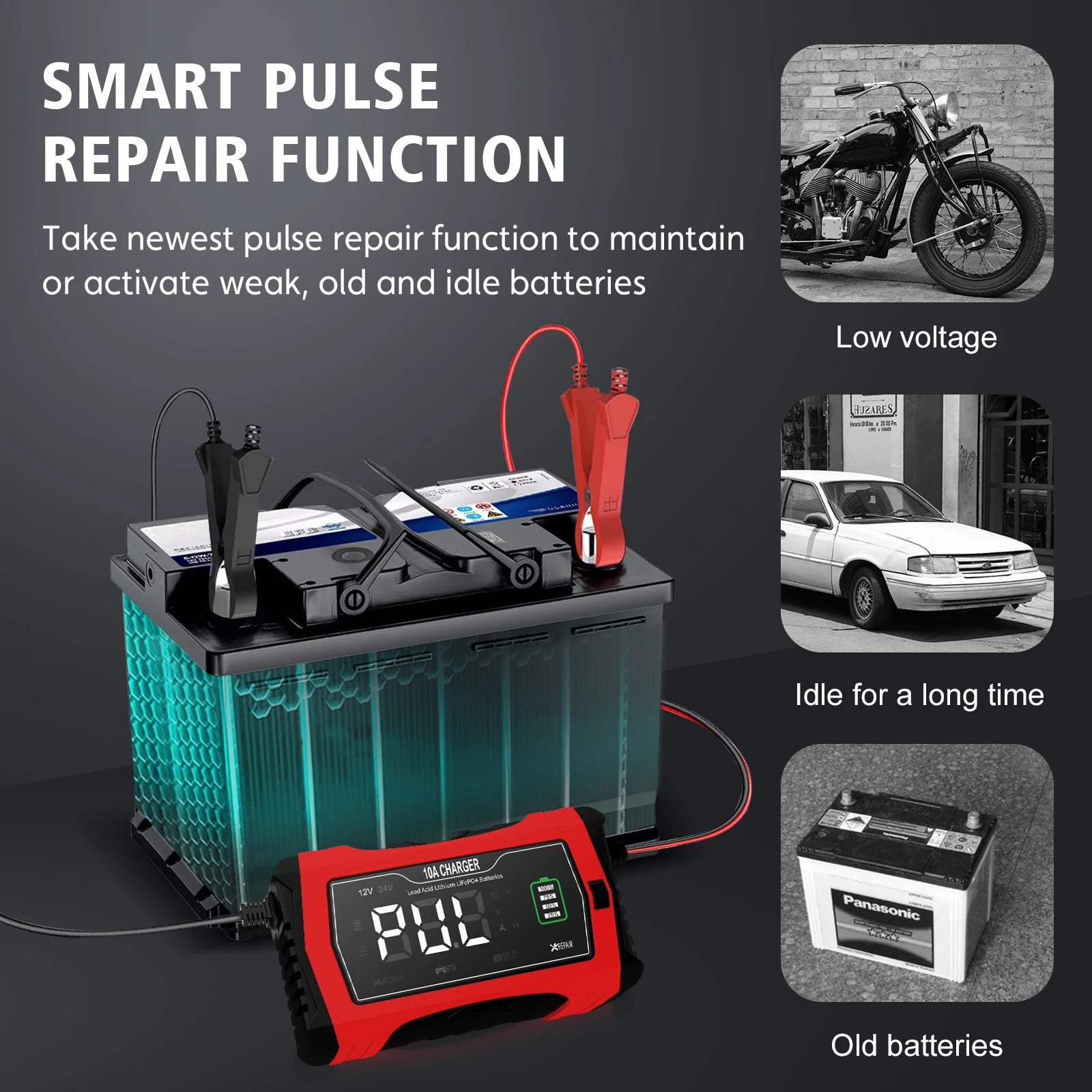 NOEIFEVO 10A Autoaccuoplader, 12 V/24 V, intelligent, volledig automatisch, met herstelmodus voor auto's, vrachtwagens, motoren, grasmaaiers, boten en scheepsaccu's