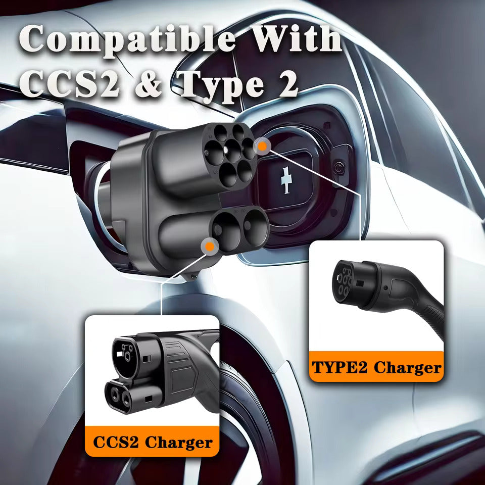 NOEIFEVO CCS2 och Typ 2 till Tesla NACS EV-laddadapter, AC 32A DC 400A, kompatibel med Tesla Model 3/X/Y, tillverkad i USA, CCS2 kombinerad adapter, stöder CCS2- och Typ 2-laddare