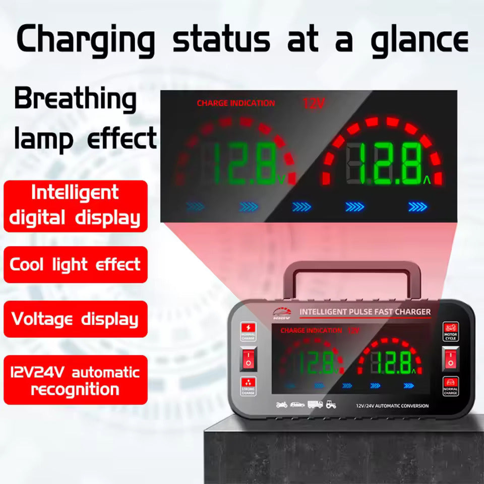 12 10A / 24V 5A Helautomatisk bilbatteriladdare Intelligent pulslagningsladdare för bilbatterier Batteriladdare för motorcyklar