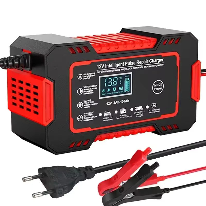 מטען סוללת רכב 12V 6A, מטען תיקון אימפולסיבי עם מסך מגע LCD, מתאים לכל סוללות עופרת חומצה 12V וסוללות התנעה.