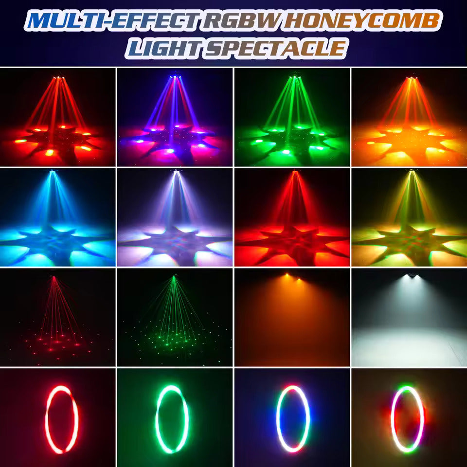 150W 6-armige RGBW beam moving head met halo-effect, podiumlicht, DMX512 honingraat-beam stroboscoop-effect, geschikt voor DJ-feesten, verjaardagsfeesten, professionele podiumverlichting, bar- en KTV-verlichting