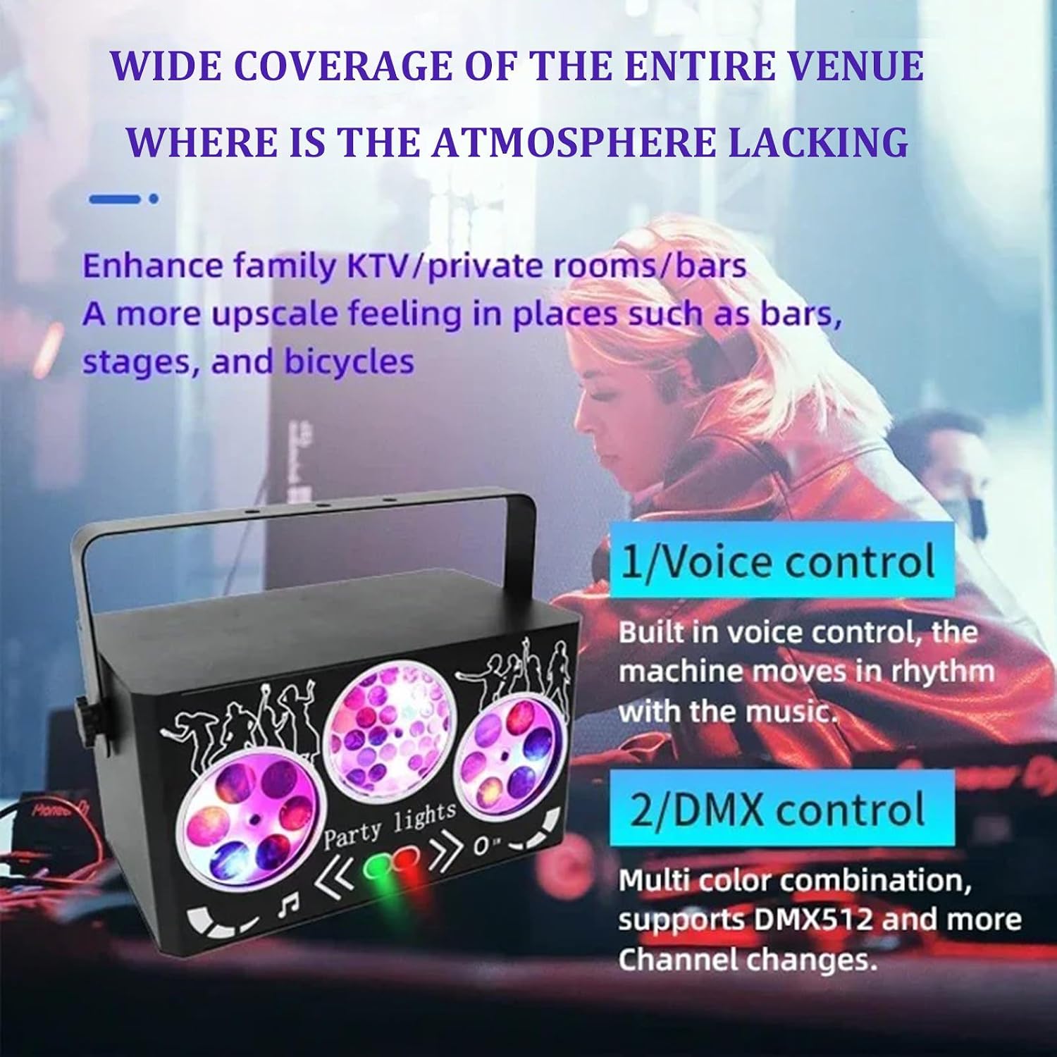 DJ Disco Partybeleuchtung, RGBW 4-in-1 Spezialeffekt-Muster-Laserlicht mit DMX512-Soundsteuerung, Bühnenbeleuchtung für DJ-Clubs, Partys, KTV, Bars, Veranstaltungen, Shows und Festivalpartys