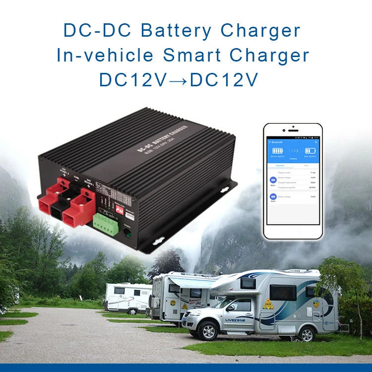 NOEIFEVO 12V 60A DC-DC Booster nabíječky baterií pro obytné vozy, karavany a čluny, pro LiFePO4 lithiové olověné baterie AGM GEL, podpora Bluetooth