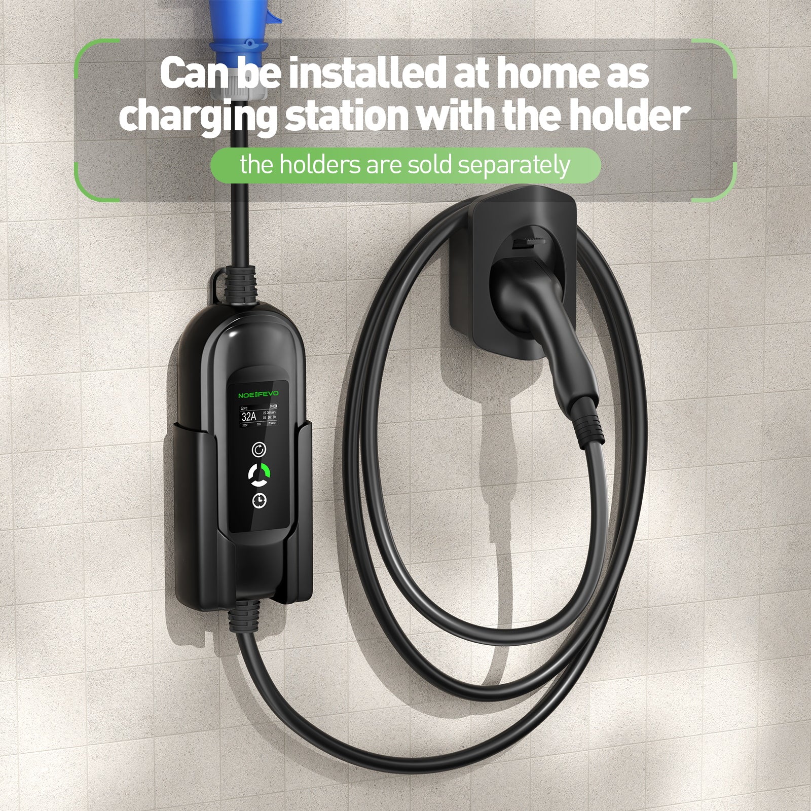 NOEIFEVO 7.2KW EV-Ladekabel, Typ 2 32A 1 Phase EV-Ladegerät, Mobile EVSE-Ladestation mit CEE Blue Stecker