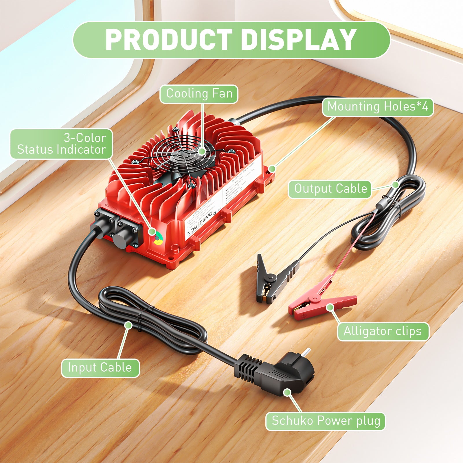 NOEIFEVO 48V 20A batterioplader til blysyrebatterier, AGM, gel, golfvogn batterioplader