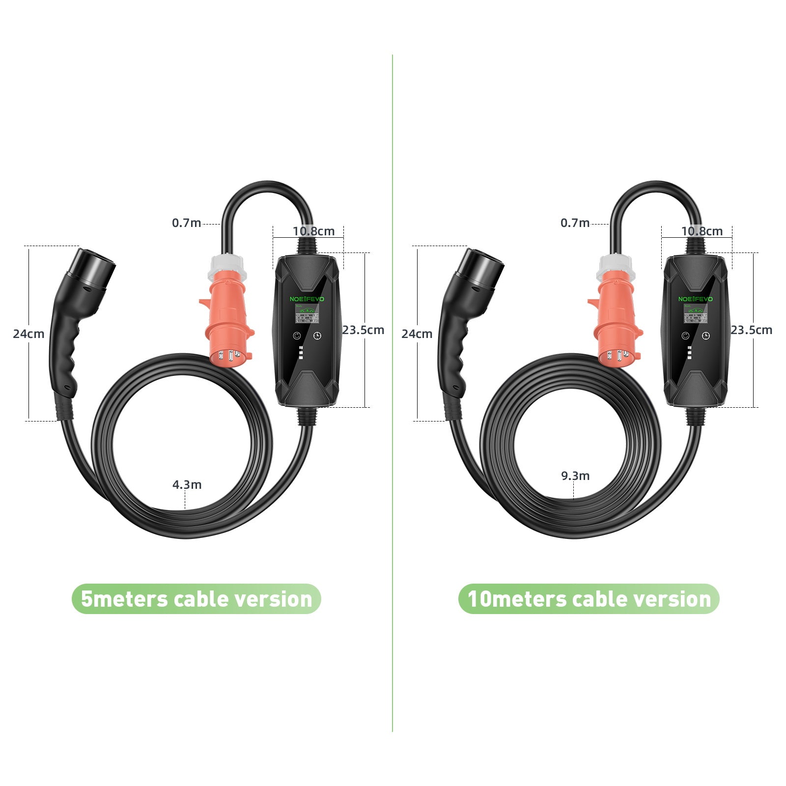 Wallbox EV mobile da 22KW 32A 3 fasi, caricatore rapido di tipo 2 per veicoli elettrici, cavo da 5 metri, spina CEE 32A