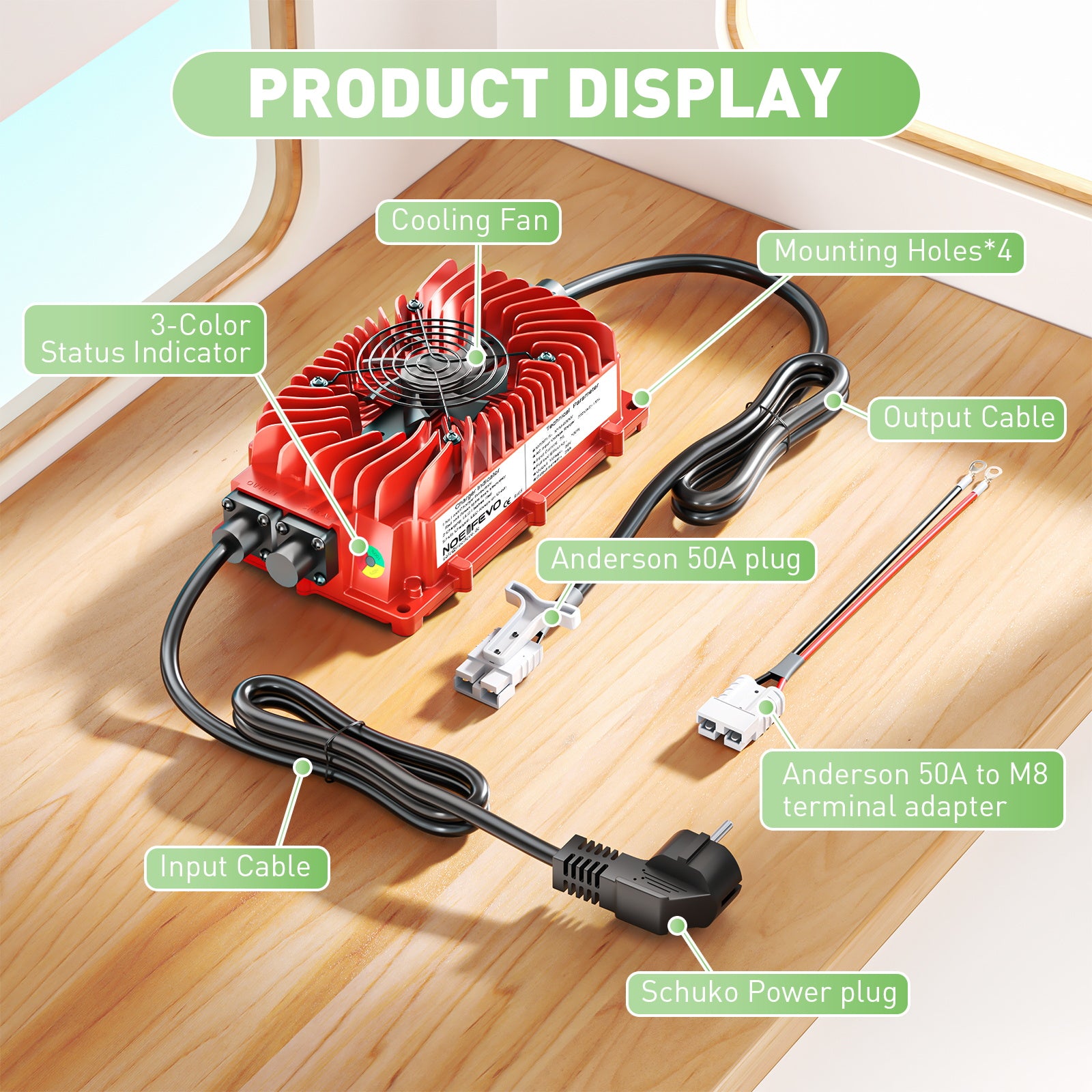 NOEIFEVO 36V 25A batterioplader til blysyrebatterier AGM Gel Golfvogn batterioplader