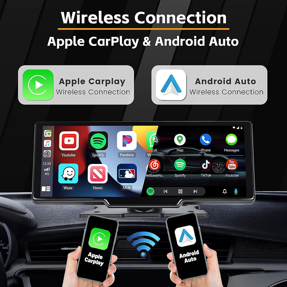 NOEIFEVO C200 10,26 inch CarPlay-scherm, Draagbare autoradio compatibel met Apple CarPlay & Android Auto, IPS touchscreen, 4K dashcam, 1080P achteruitrijcamera, Siri, GPS-navigatie, Bluetooth, MirrorLink, FM