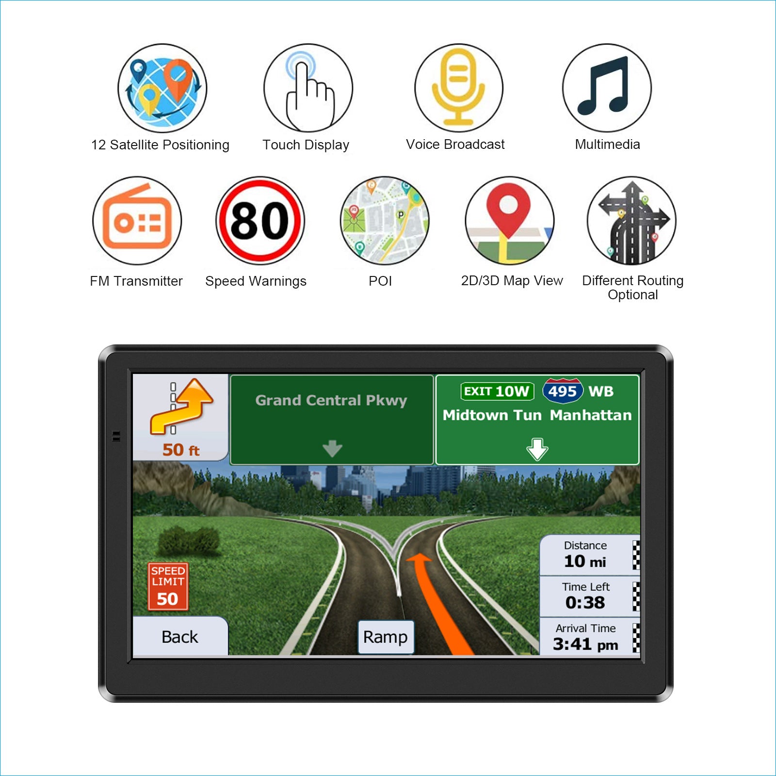 NOEIFEVO X20 GPS Navigace, 7palcový dotykový displej s mapami Evropy, 8GB 256MB, vícejazyčný, podpora FM, pro osobní automobily/vany/nákladní automobily