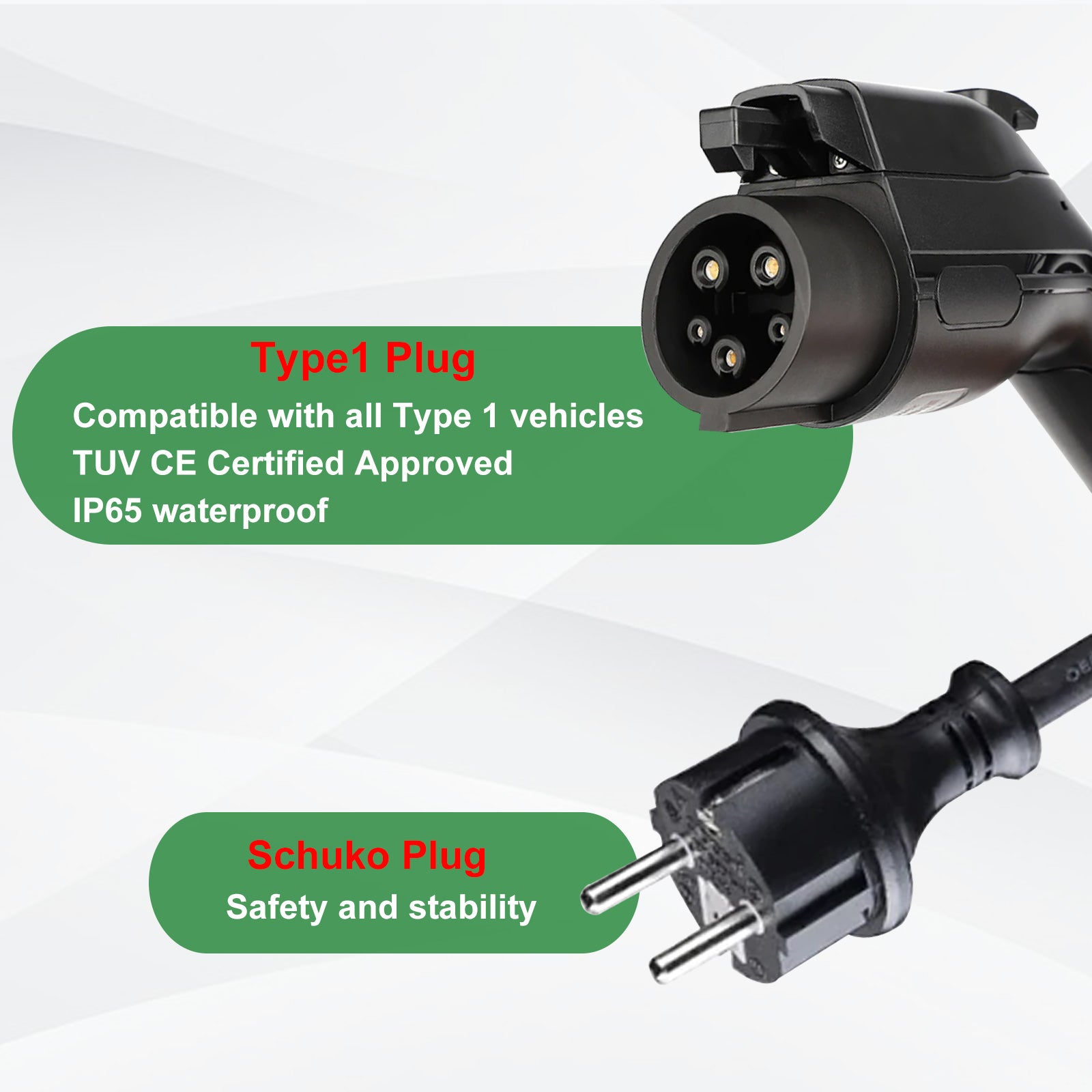 Noeifevo 15meters Mobile EV laddningskabel, 3.7KW 16A bärbar typ 2 typ 1 EV laddare med Schuko